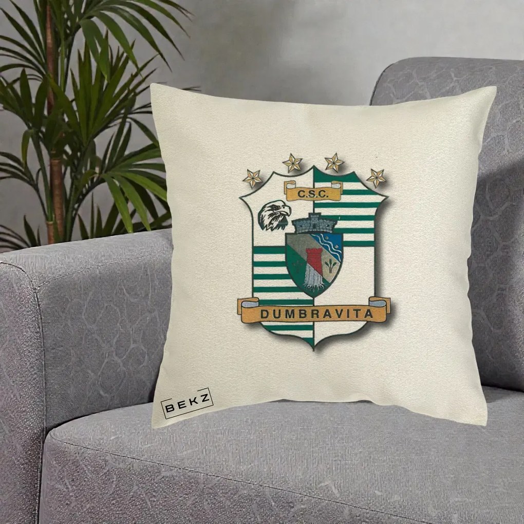 Perna Personalizata CSC Dumbravita Fotbal, 40x40 cm, Ecru, Husa Detasabila, Perna Inclusa, BEKZ®