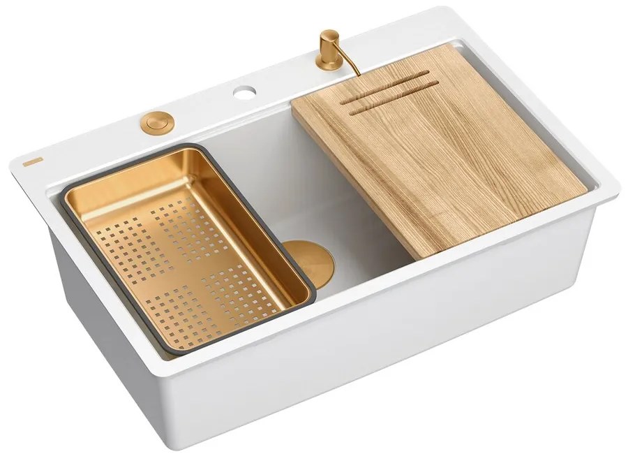 Statie de lucru incastrata Quadron Unique Marc 110 alb - cupru 1 cuva 75x49 cm