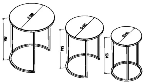 SET 3x măsuță laterală ALYA d. 34/42/50 cm negru