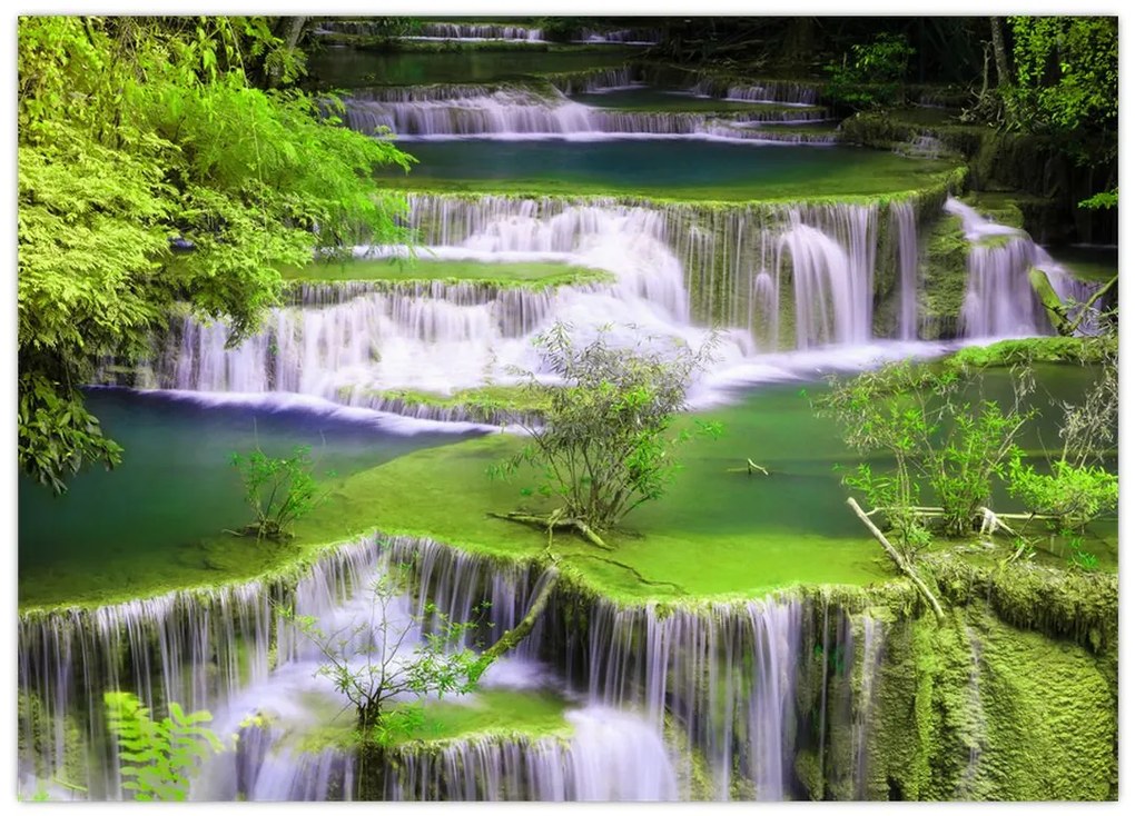 Tablou pe sticlă - Cascada Huay Mae Khamin, Kanchanaburi, Thailanda (70x50 cm)