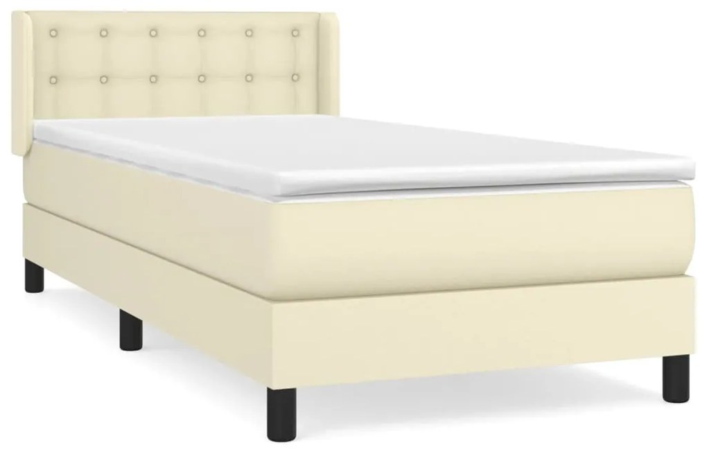 3130759 vidaXL Pat box spring cu saltea, crem, 90x200 cm, piele ecologică