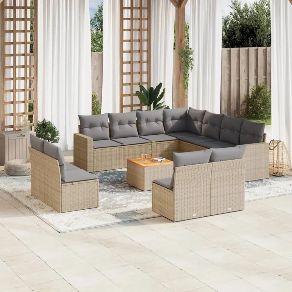 vidaXL Set canapele de grădină, 12 piese, cu perne, bej, poliratan