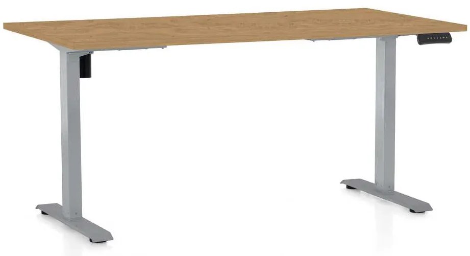 Masă înălțime reglabilă OfficeTech B, 160 x 80 cm, picioare gri, stejar piatra
