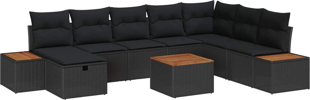 vidaXL Set de canapele pentru grădină cu pernă 9 pcs Negru Rattan poli