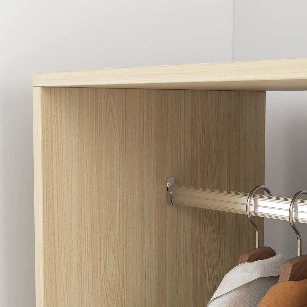 HOMCOM Dulap dressing cu rafturi 2 compartimente cu 4 rotile pivotante dim. 60L x 40l x 128H cm lemn natural | Aosom Romania