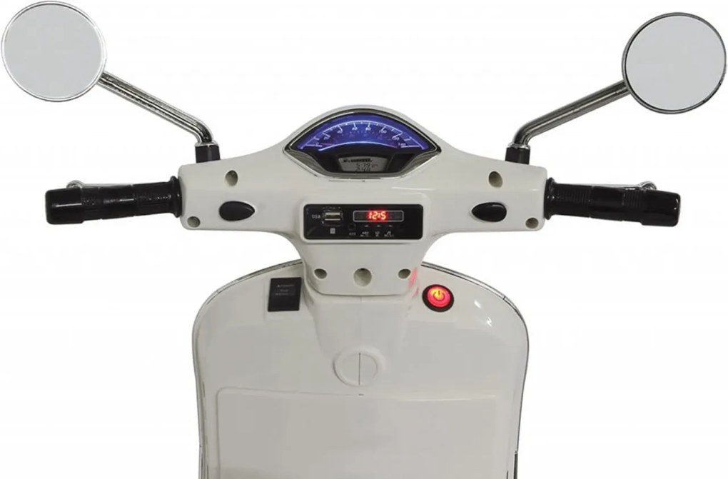 Motocicleta Electrica cu Acumulator Pentru Copii NOVOKIDS™ Vespa Classic Scooter, Pornire la cheie, Lungime 102 cm, 3-8 ani, Max 30 kg, Alb