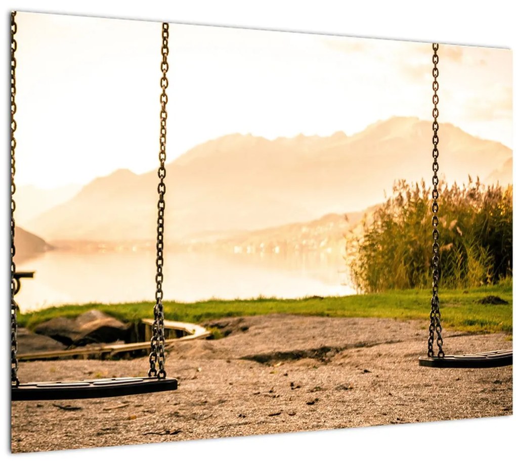 Tablou pe sticlă - balansoar în natură (70x50 cm)