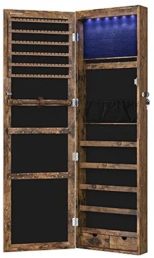 Dulap de perete cu oglinda pentru bijuterii, Artool, MDF, raft inferior, maro rustic, 37x10x120 cm