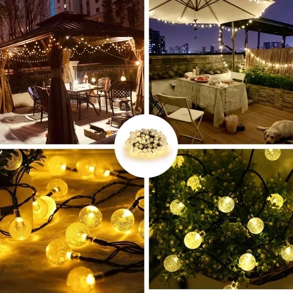 Brilagi - Ghirlandă solară decorativă cu LED BUBBLE 300xLED/8 funcții 30m IP65 alb cald