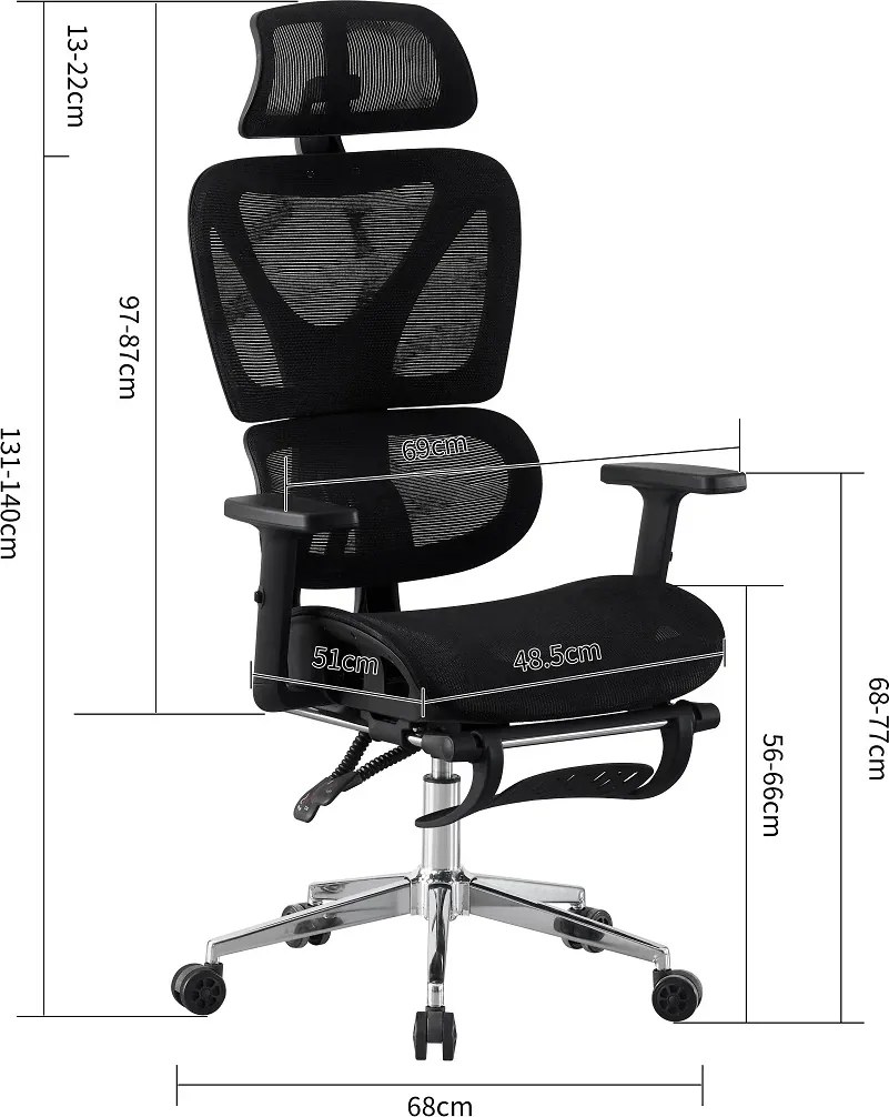 RESIGILAT- RIGACHAIR Scaun ergonomic, cotiere 2D, tetiera 2D, recliner 155°, suport picioare, Full Mesh, Negru