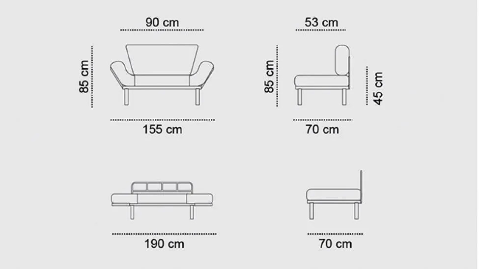 Canapea extensibila cu 2 Locuri Mocca, 155 x 85 x 73 cm