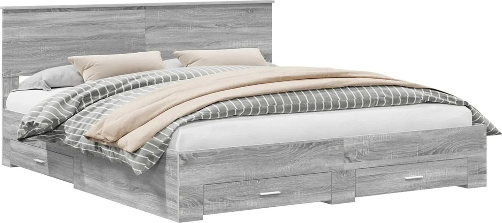 vidaXL Cadru de pat cu headboard Gri Sonoma 200 x 200 cm Lemn compozit