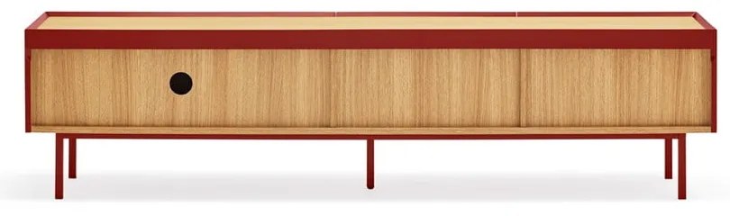 Comodă TV roșie cu aspect de lemn de stejar 180x45 cm Arista – Teulat