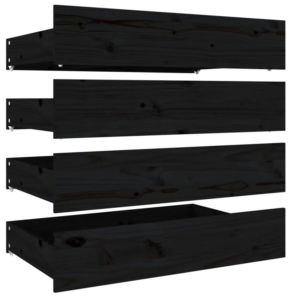 Sertare pentru pat, 4 buc., negru, lemn masiv de pin Negru, 95 x 57 x 18 cm