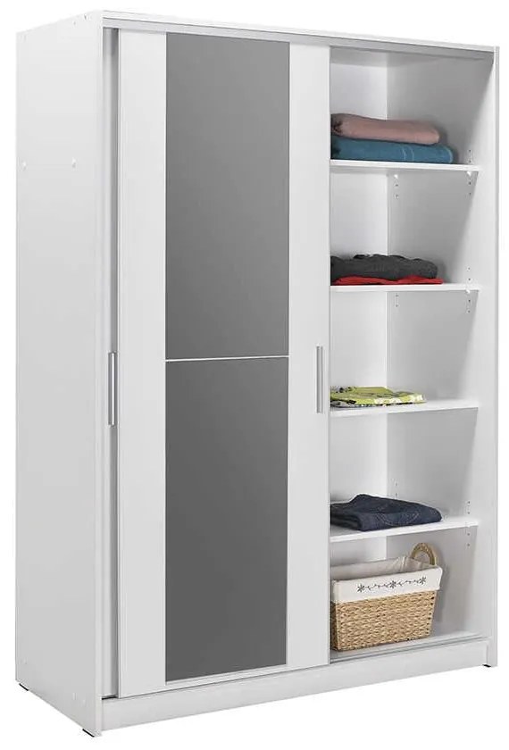 Dulap Haine Adore Elit Mediu , 2 usi glisante cu oglinda, Alb - Lemn Natural, 120 x 182 x 52 cm