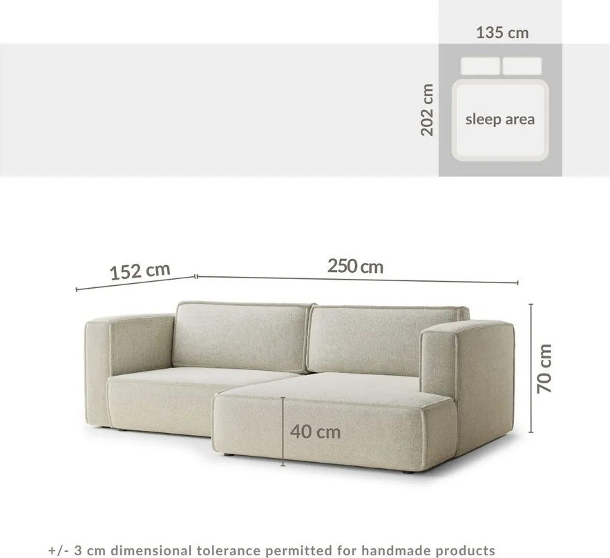 Colțar crem extensibil/cu spațiu de depozitare cu tapițerie din chenille (cu colț pe partea dreaptă/cu șezlong) Velto – Maison de Rêve