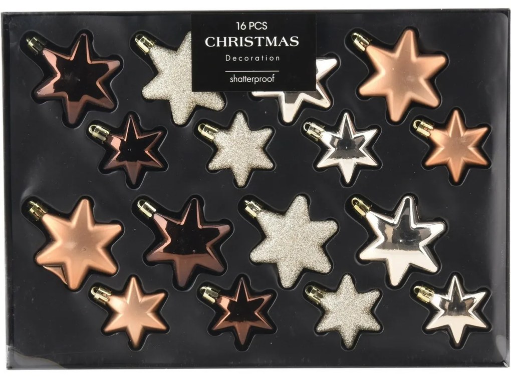 Set de decorațiuni de Crăciun Star cupru / auriu,16 buc
