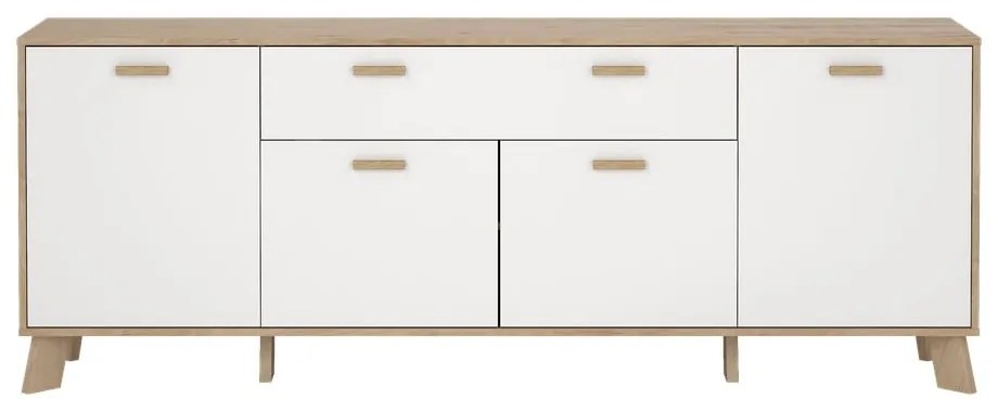 Comodă albă-în culoare naturală cu aspect de lemn de stejar 196x73x39 cm Ikast – Tvilum