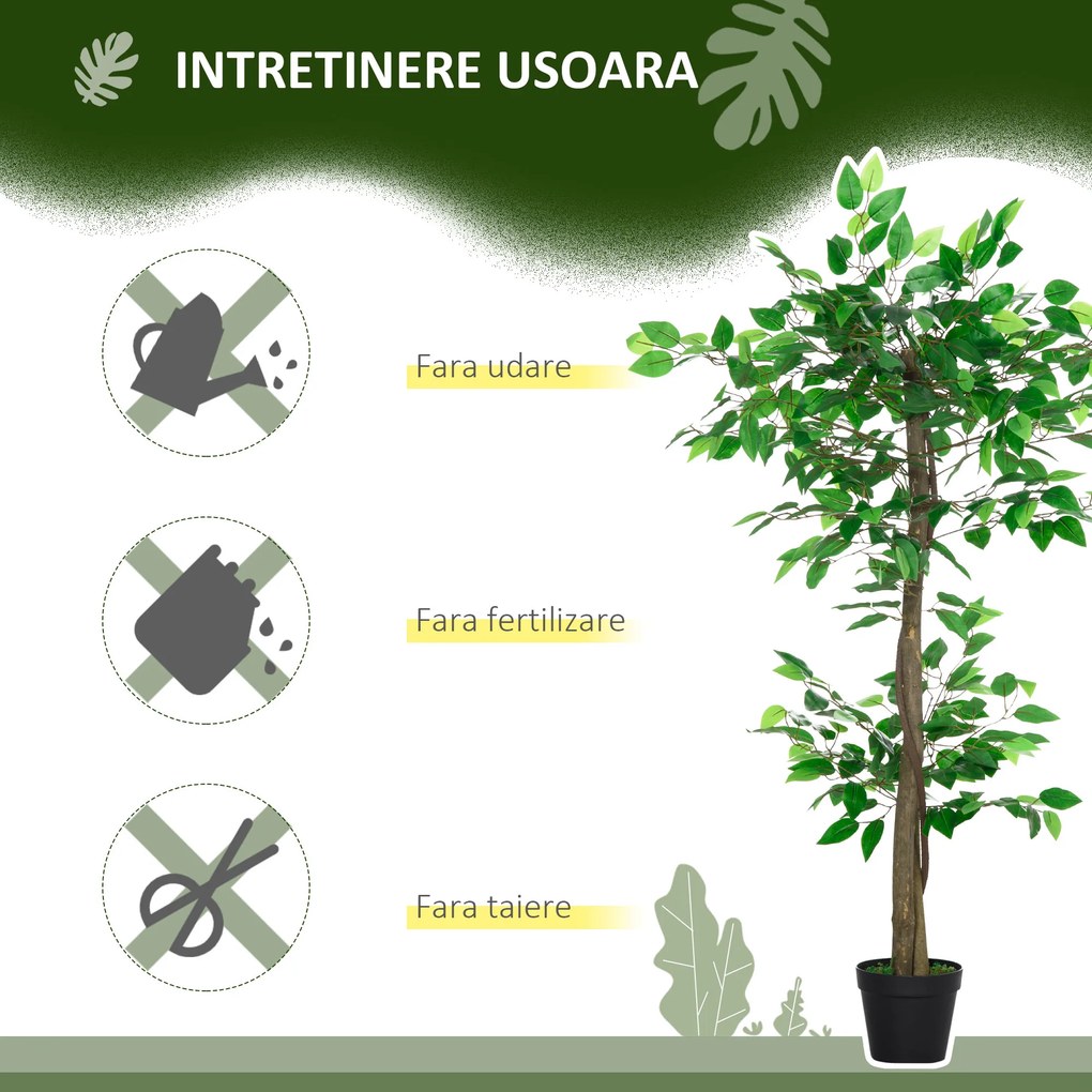 Outsunny Plantă Artificială Arbore de Ceai cu 546 de Frunze Realistice și Ghiveci de Ciment 120 cm Verde | Aosom Romania