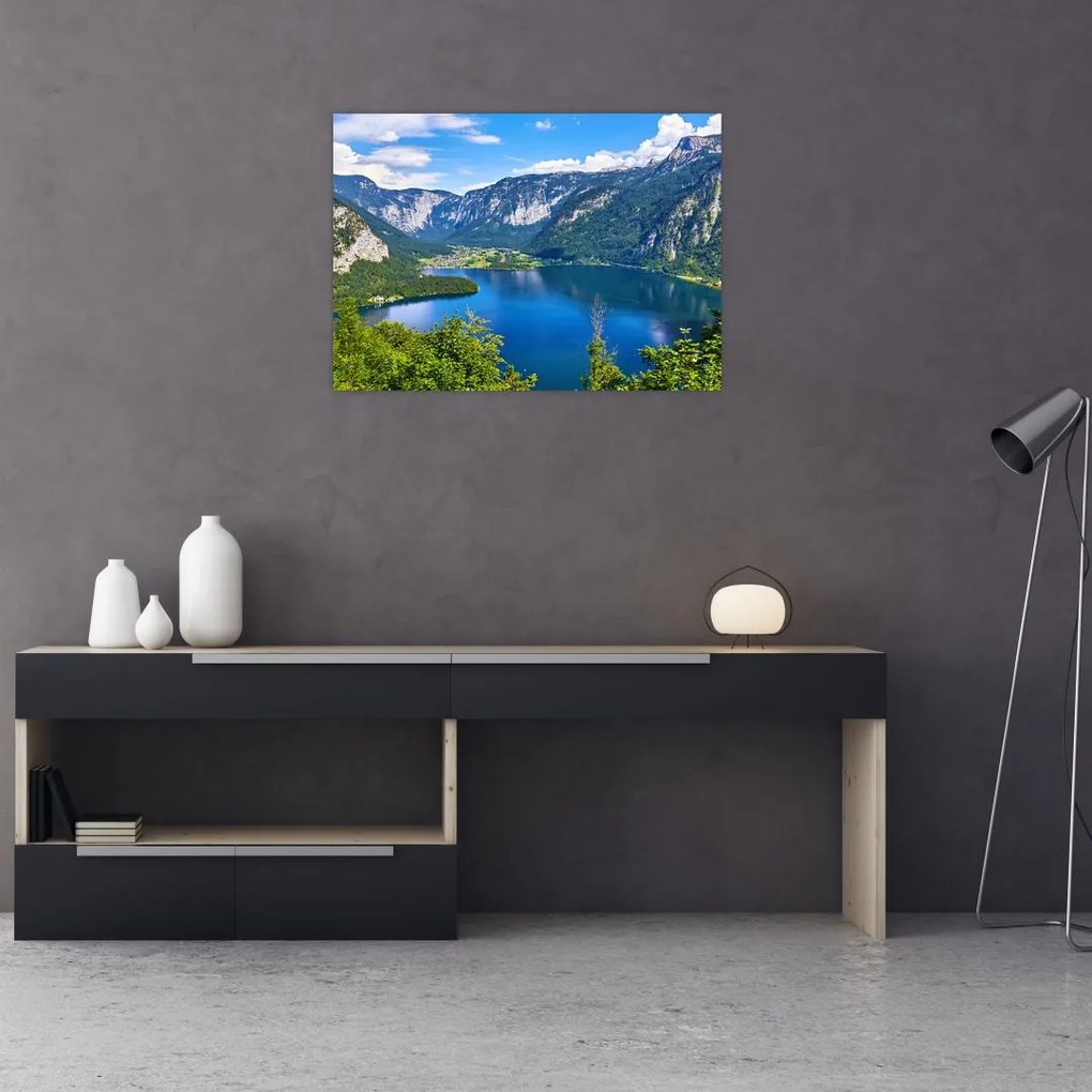 Tablou pe sticlă - Lacul Hallstatt, Hallstatt, Austria (70x50 cm)