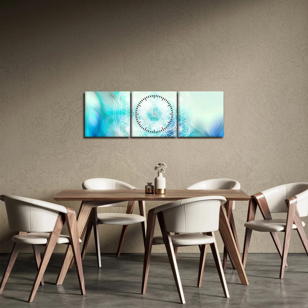 Tablou - Merkaba pe un fundal turcoaz (cu ceas) (90x30 cm)