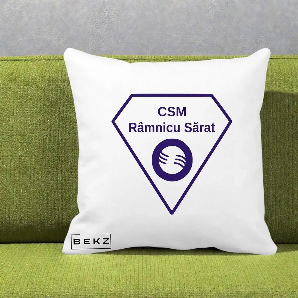 Perna Personalizata CSM Ramnicu Sarat Fotbal, 40x40 cm, Alba Mata, Husa Detasabila, Perna Inclusa, BEKZ®