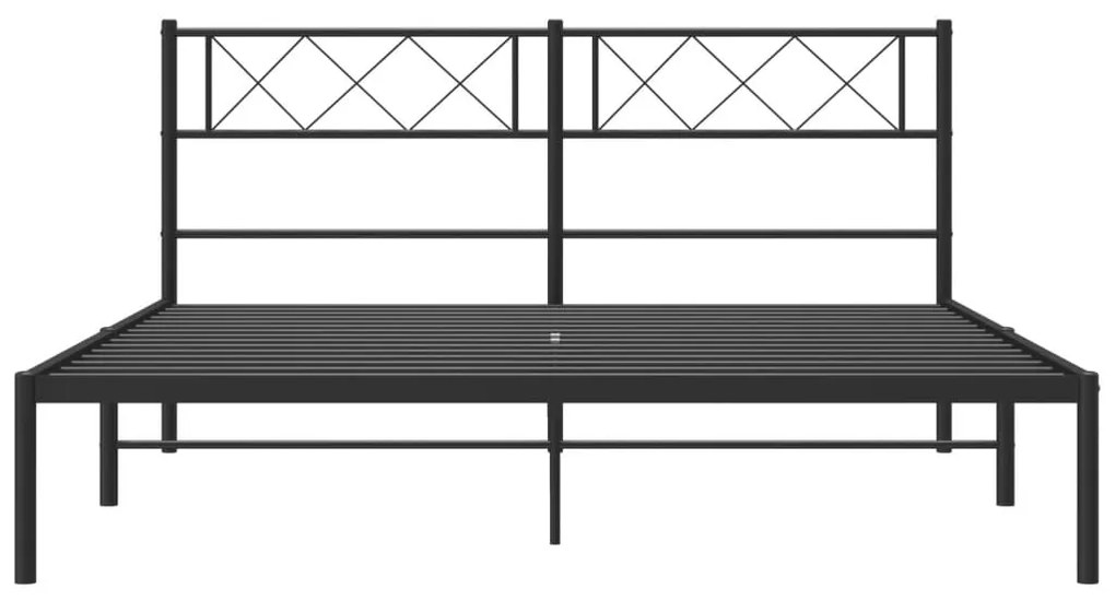 Cadru de pat metalic cu tablie, negru, 140x200 cm