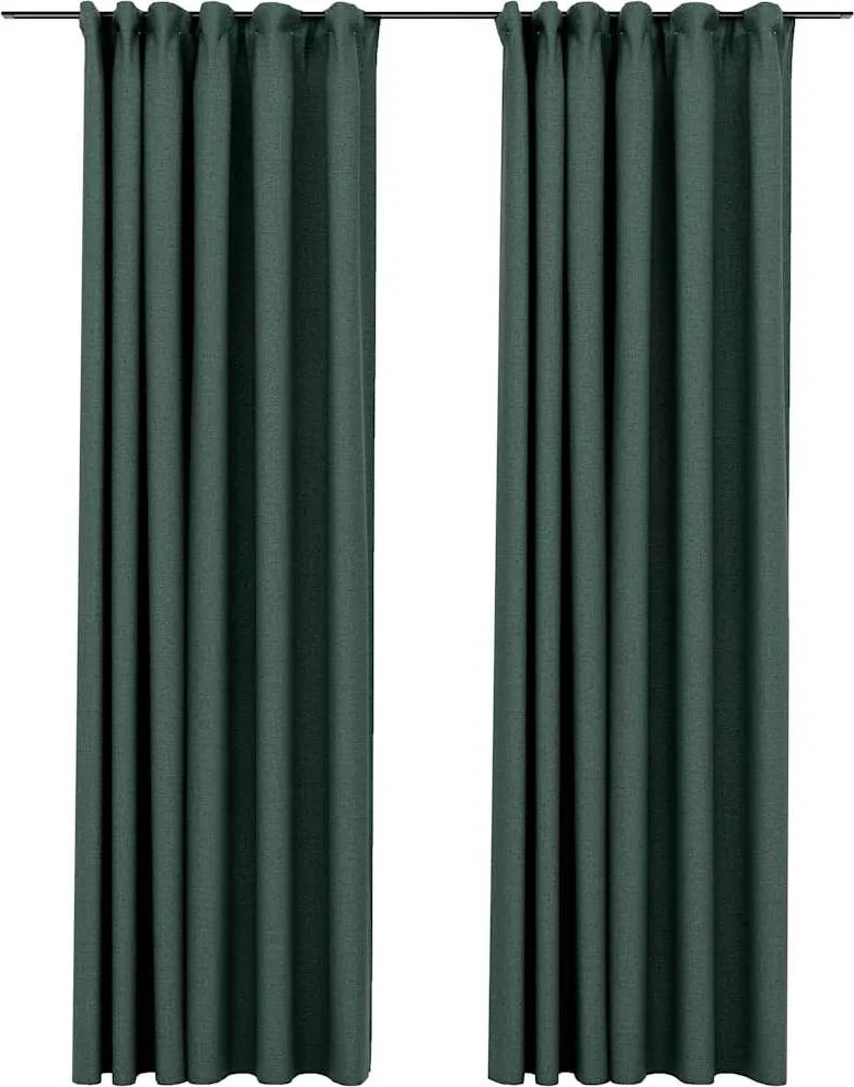 vidaXL Draperii opace aspect in, cu cârlige, 2 buc. verde, 140x245 cm