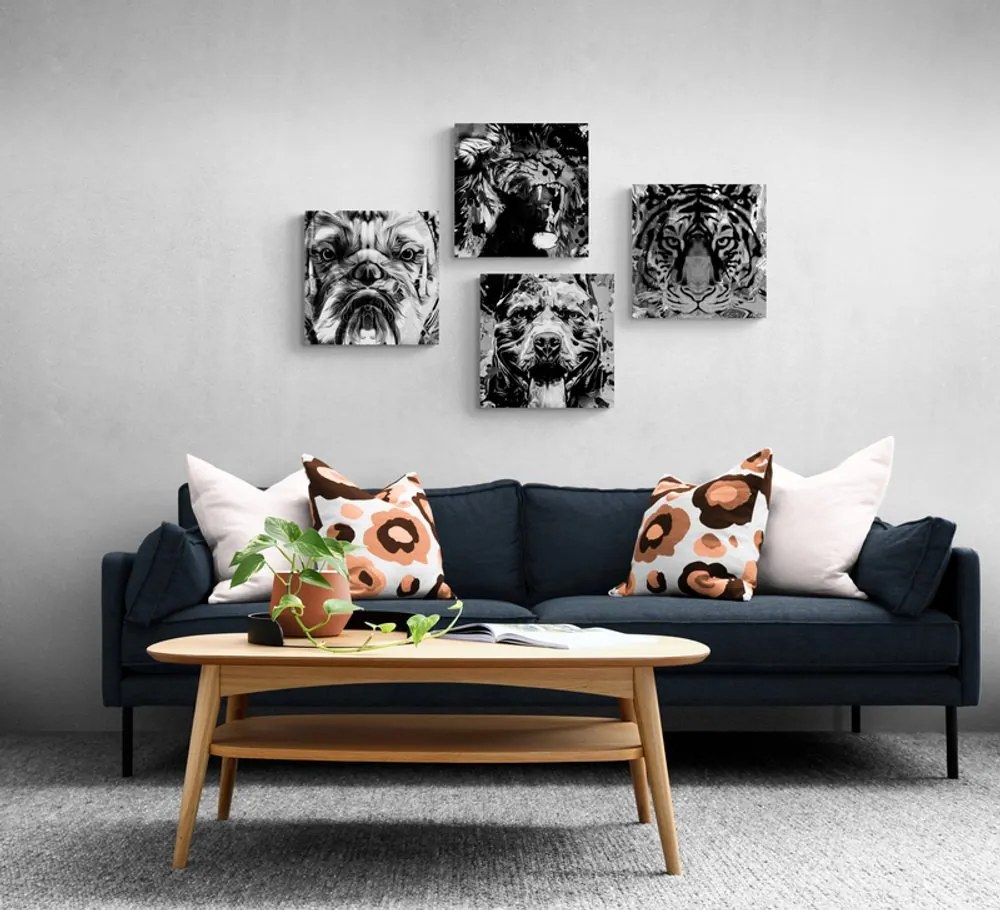 Set tablouri animale în design alb-negru de stil pop art