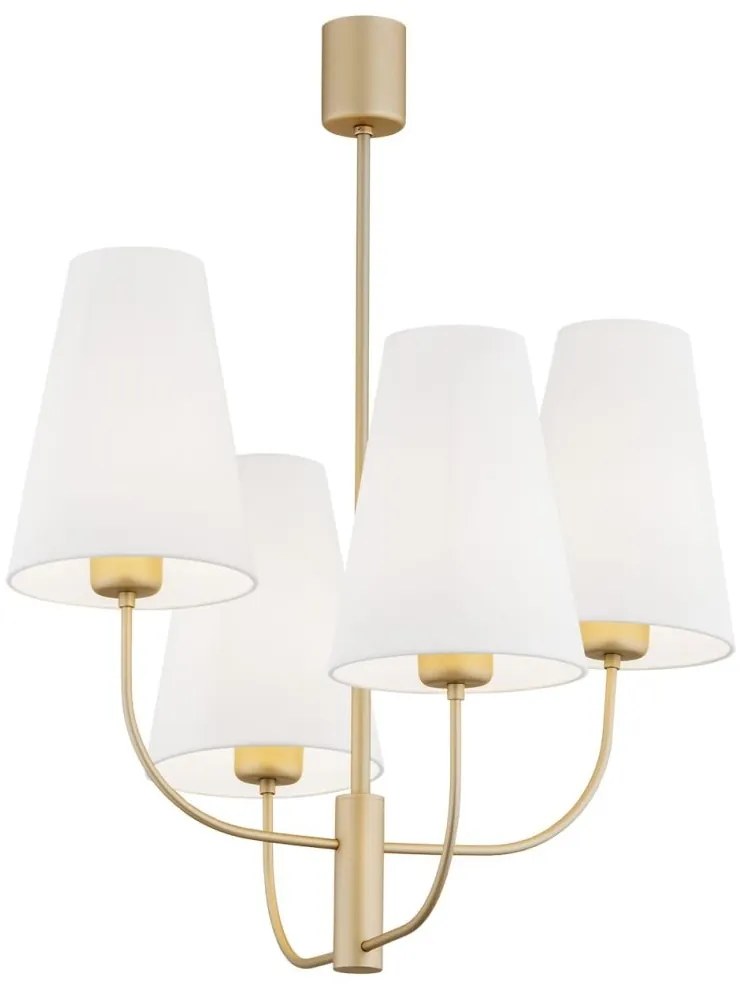 Lustra cu 4 brate design modern Safiano auriu, alb