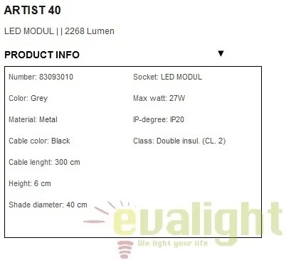 Lustra,Pendul design modern, diam.40cm, finisaj gri, LED Artist 40 83093010 DFTP