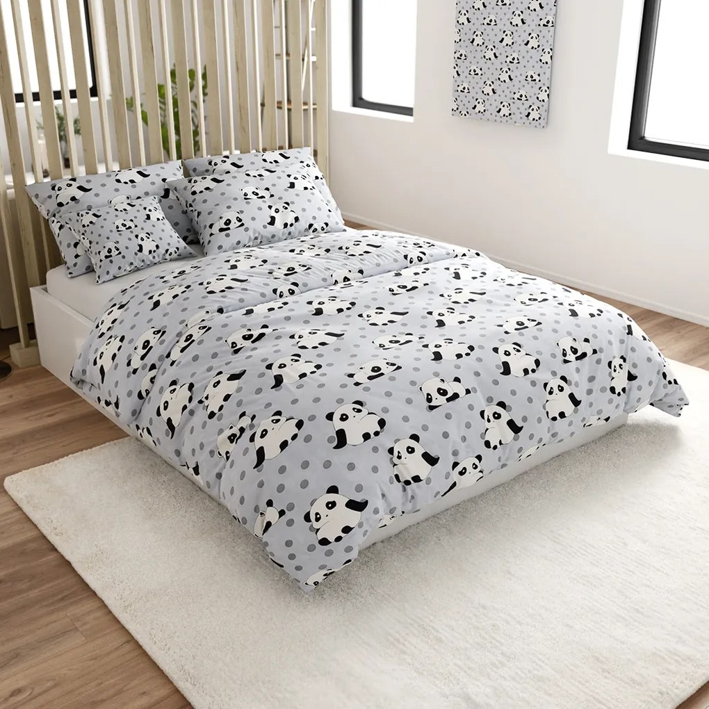 Lenjerie de pat din microfibra PANDA gri Dimensiune lenjerie de pat: 70 x 80 cm | 140 x 200 cm