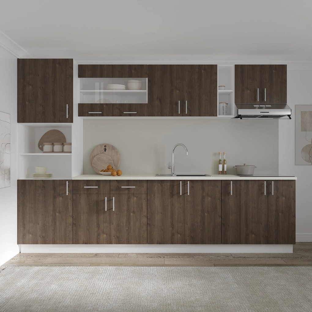 Set haaus V26, Stejar Bronz/Alb, Blat Thermo 28 mm, L 300 cm