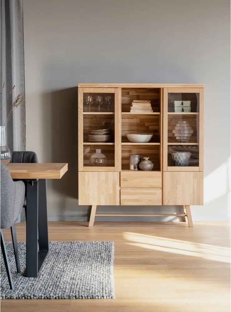 Vitrină în culoare naturală din lemn masiv de stejar 130x150 cm Brooklyn - Rowico