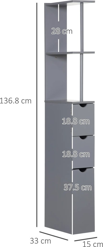 HOMCOM Dulap de Baie din Lemn cu Rafturi și Sertare, 15x33x136 cm, Lemn Natural | Aosom Romania