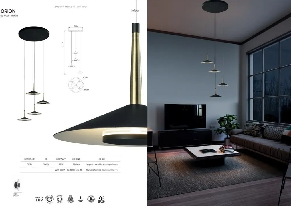 Lustra cu 4 pendule LED design tehnic ORION MA-7476