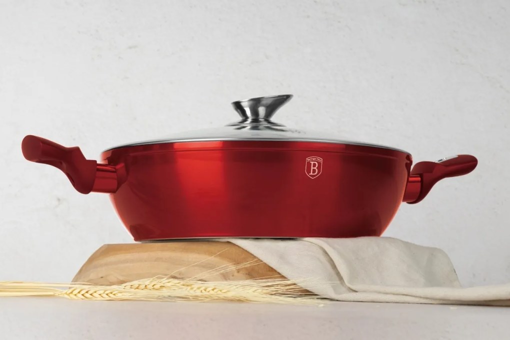 Cratiță marmorată cu capac 28 cm, 3.8 L Berlinger Haus Burgundy Metallic Line BH 1263, antiaderentă, pentru toate plitele, design modern