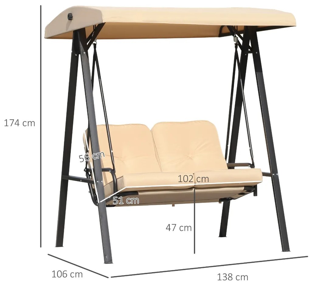 Balansoar de Gradina Outsunny cu 2 locuri, Structura din otel, 138x106x174cm | Aosom RO