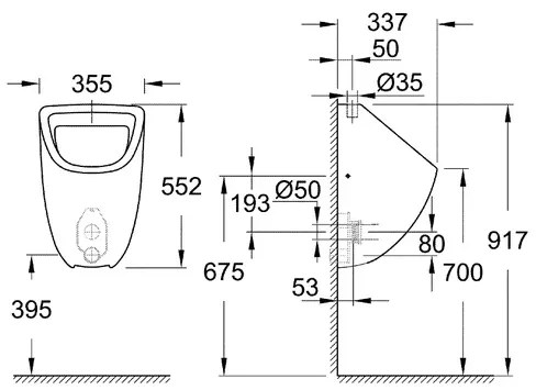 Pisoar cu alimentare superioara Grohe Bau Ceramic alb