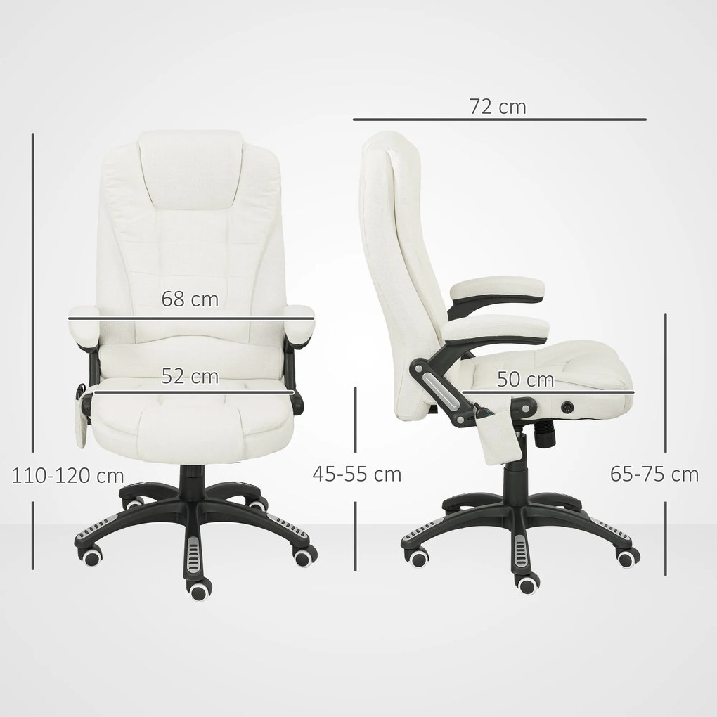 Vinsetto Scaun de birou ergonomic cu funcție de masaj, 68 x 72 x 110–120 cm, Crem | Aosom Romania