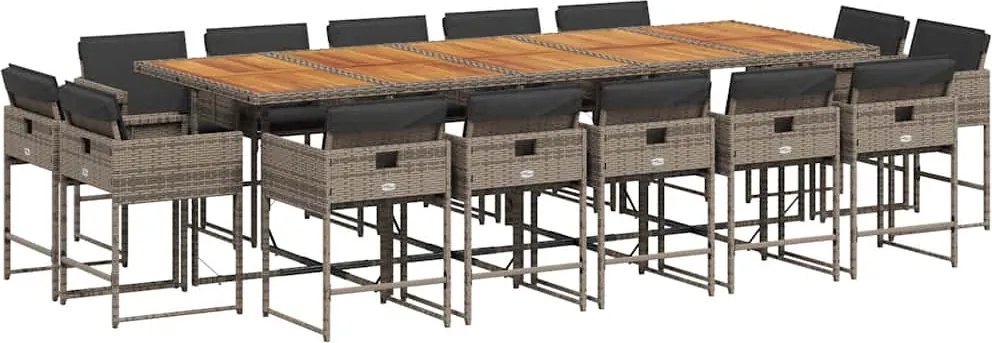 vidaXL Set mobilier de grădină cu perne, 15 piese, gri, poliratan