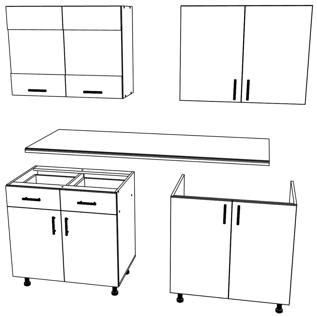 Set haaus V8, Gri Lucios/Alb, MDF, Blat Thermo 28 mm, L 160 cm