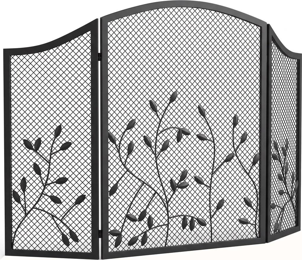 HOMCOM Parascântei Șemineu Pliabil cu 3 Panouri, Protecție Metalică Rezistentă la Căldură, 122x1x74 cm, Negru | Aosom Romania
