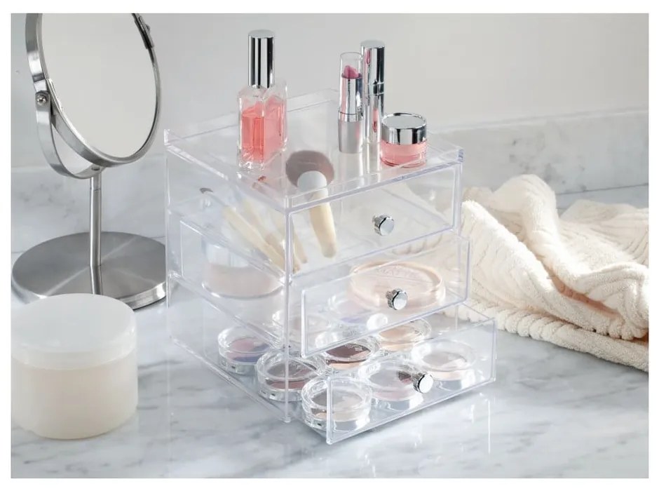 Organizator transparent cu 3 sertare iDesign Drawers, înălțime 18 cm