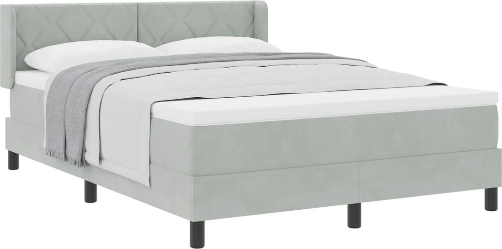 vidaXL Pat cu arcuri cu saltea Gri deschis 190 x 140 cm Catifea