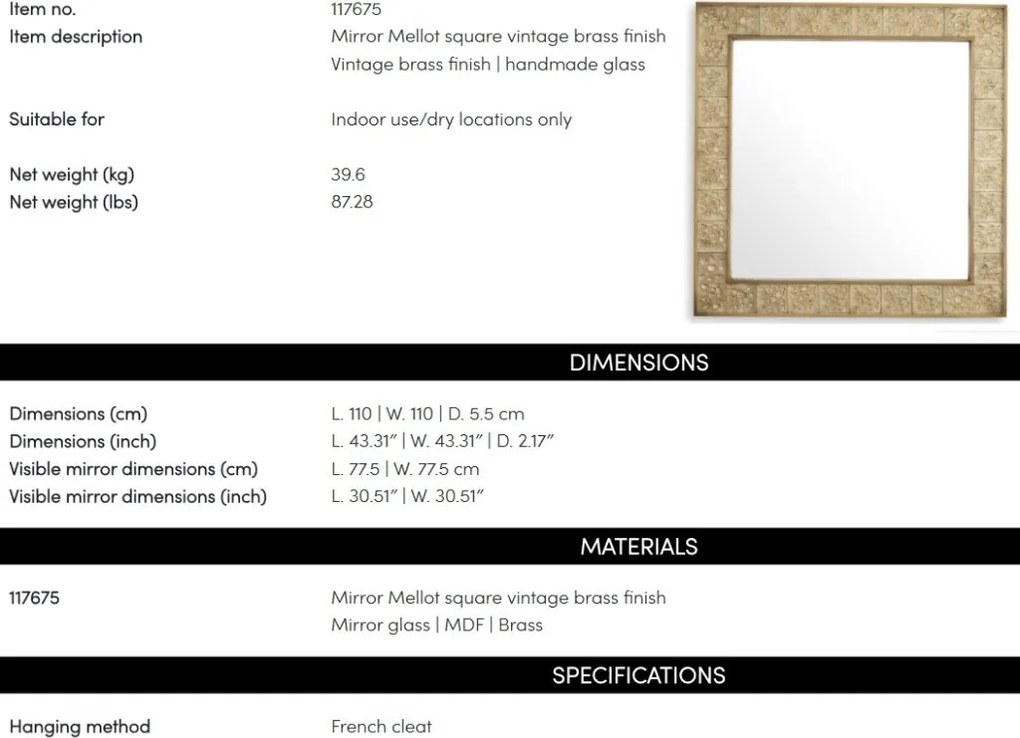 Oglinda decorativa design LUX Mellot, 110x110cm