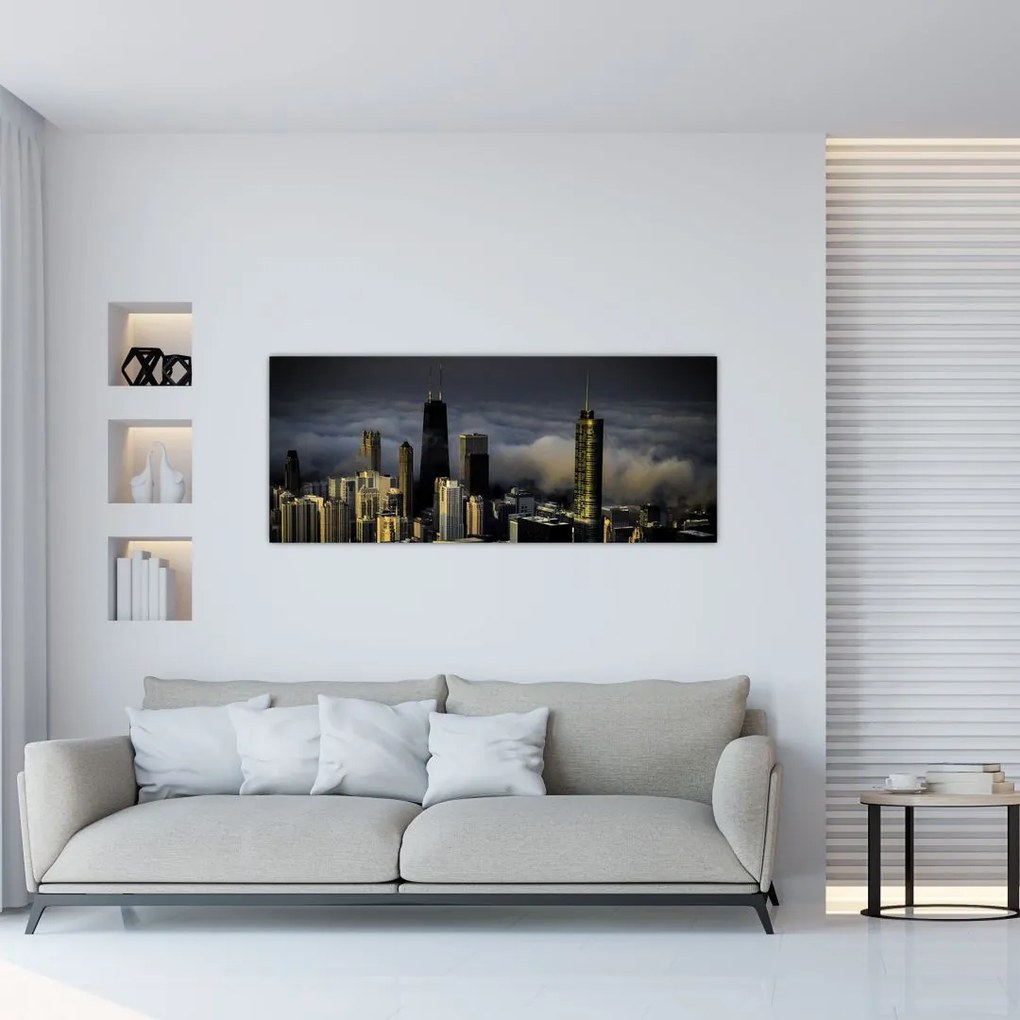 Tablou cu oraș în nori (120x50 cm)