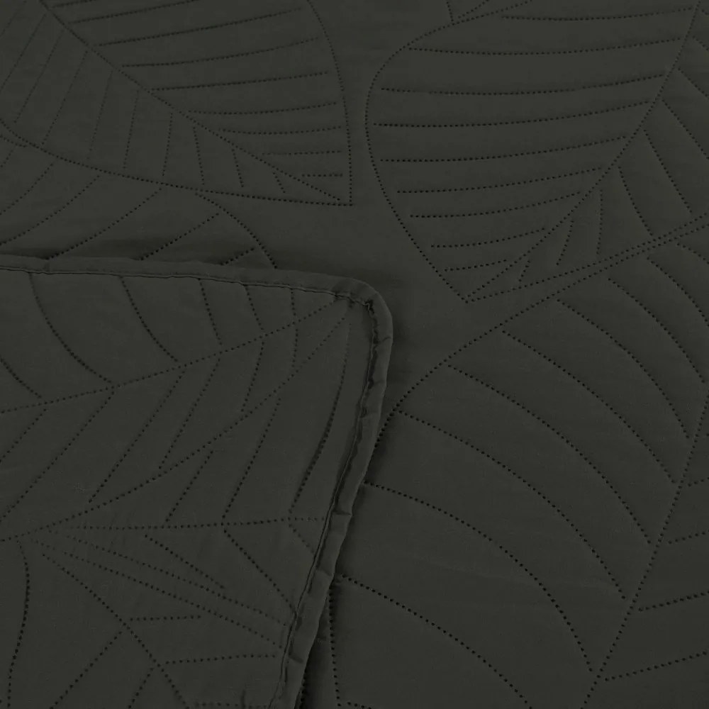 Cuvertură de pat gri închis cu un motiv de frunze Lățime: 200 cm | Lungime: 220 cm