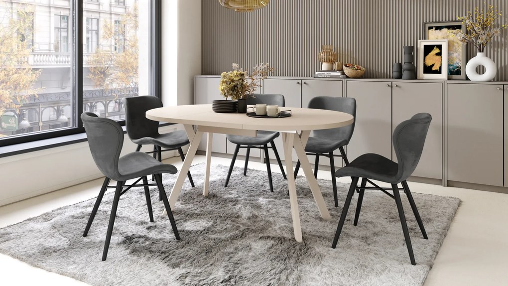 Mazzoni ALDO Bej/picioare bej - MASĂ ROTUNDĂ EXTENSIBILĂ CU PICIOARE ÎN FORMĂ DE "Y" STIL LOFT PENTRU SALON/SUFRAGERIE