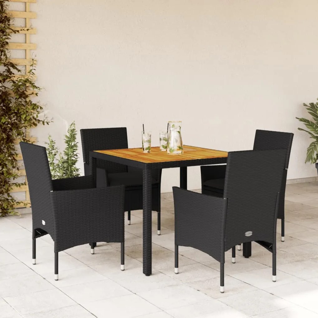 3278670 vidaXL Set mobilier grădină perne 5 piese negru poliratan/lemn acacia